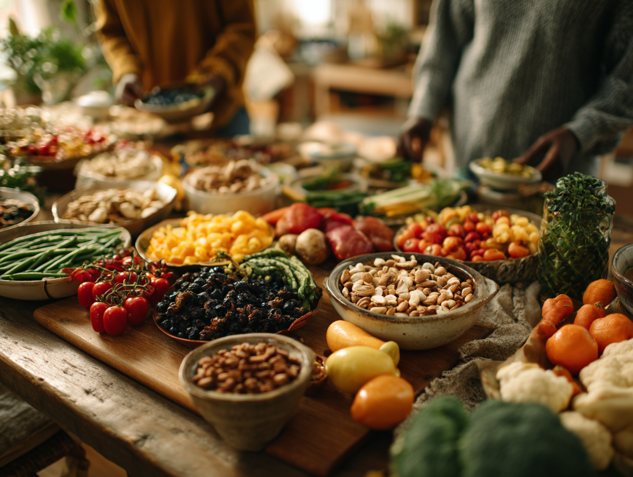 Zdravé a pestré jedlo na stole